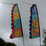PAIR OF PAINTED SILK FLAGS