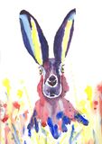 watercolour Hare in flowers