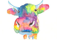 watercolour colourful Cow
