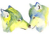 watercolour Kissing Wolves