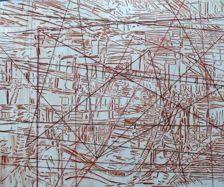 8-10-2018 oil and threads on panel 50x60cm 2018s