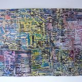 Blue and yellow City ink on packaging paper 99x75cm