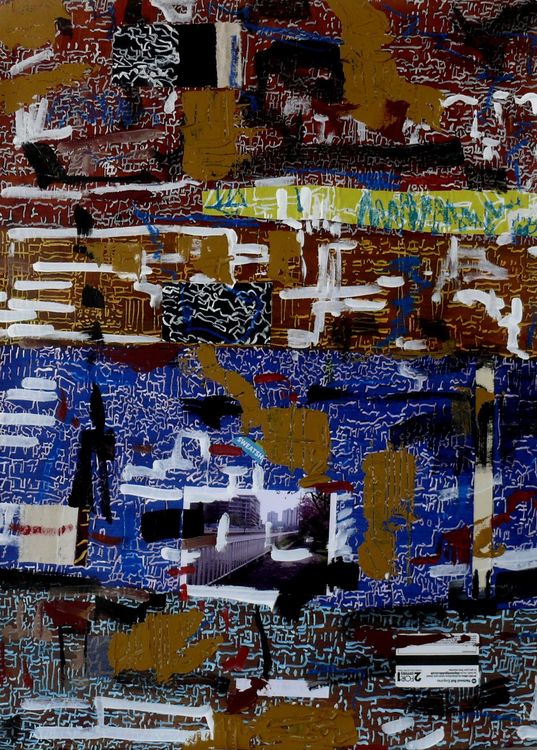 City Painting 4 acrylic oil and collage on paper 76x56cm 2018