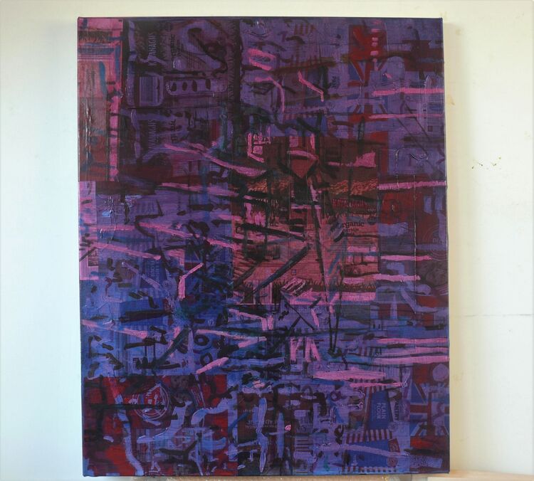 City on packaging acrylic on paper on cnvas 100x70cm 2021