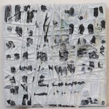 Jane Walker Windows 2026 acrylic on threads with beads and packaging on canvas 20x20cm £170