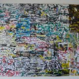 Multicoloured City 99x75cm ink on collaged packaging paper