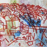 Terraced Houses watercolour and threads 56x76cm 2019
