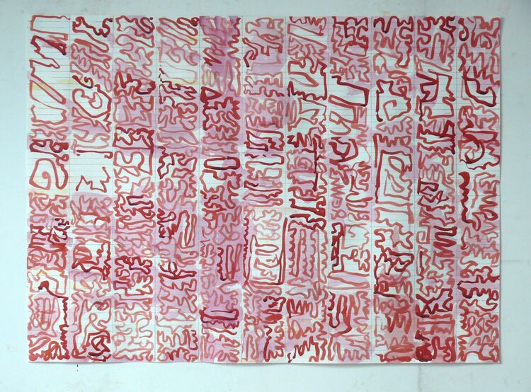 City in 11 parts, acrylic on paper 56x76cm 2021