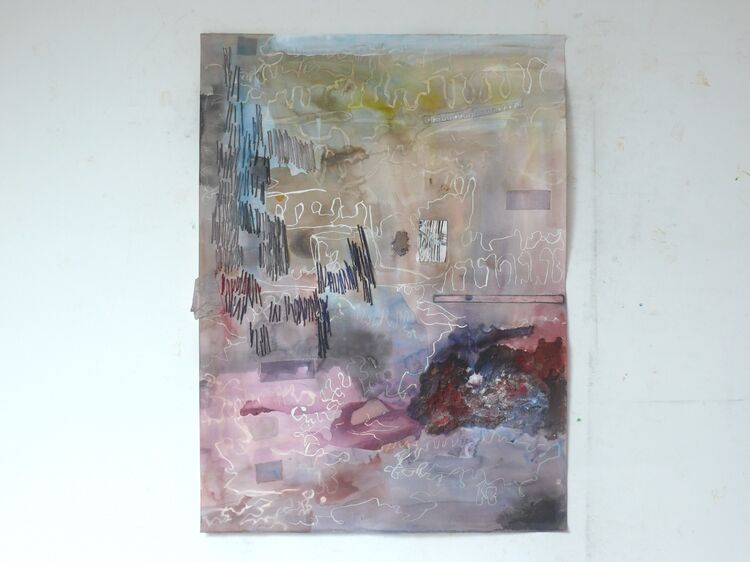 watercolour acrylic sand on paper 76x56cm 2021