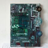 asseblage 2021, acrylic and objects on canvas on board 46x35cm