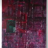 Danum 2021, acrylic and stitching with collage on canvas 130x100cm