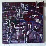 Platform 2021 60x60cm acrylic assemblage on canvas