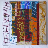 City space, acrylic on sand with stitching 60x60cm 2022