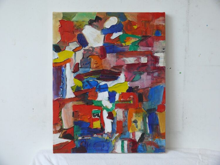 In a City, acrylic and stitching on canvas 50x40cm