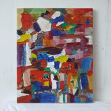 In a City, acrylic and stitching on canvas 50x40cm