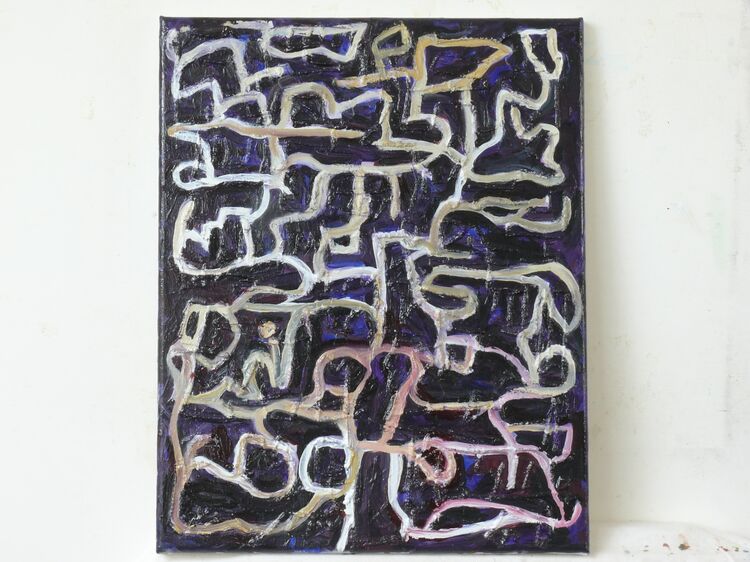 City Spaces, oil and stitching on linen 50x40cm 2025