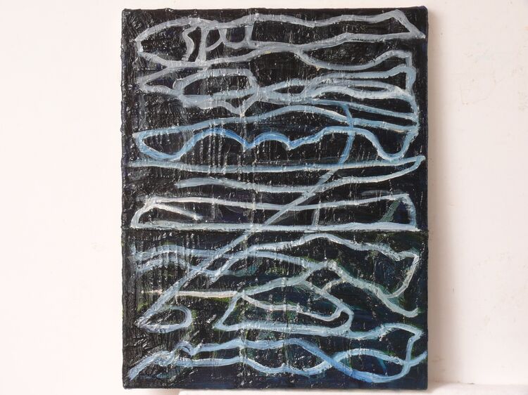 City, 50x40cm oil and stitching on linen