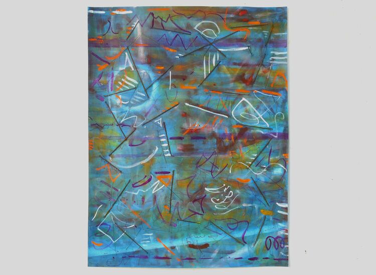 Composition, watercolour and threads, 65x50cm 2025