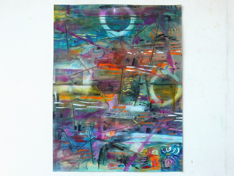 watercolour and threads on paper 65x50cm 2025