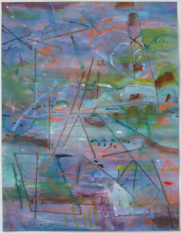 Composition 2, watercolour and threads on paper 65x50cm 2025