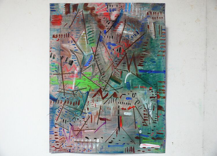 Composition. watercolour and threads, 65x50cm, 2025