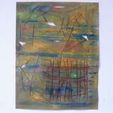 watercolour with threads and collage, 65x50cm 2026