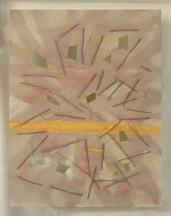 watercolour and thread on pastel paper, 65x50cm, 2026