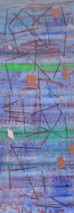 watercolour, ink and thread on paper, 28 x 76cm, 2026
