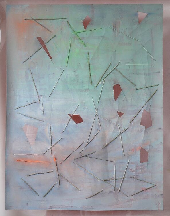 watercolour, ink and threads on paper, 65x50cm 2026