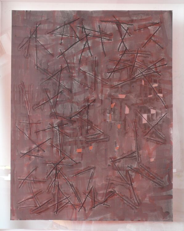 red earth, 65x50cm pigments and wool on paper 2026
