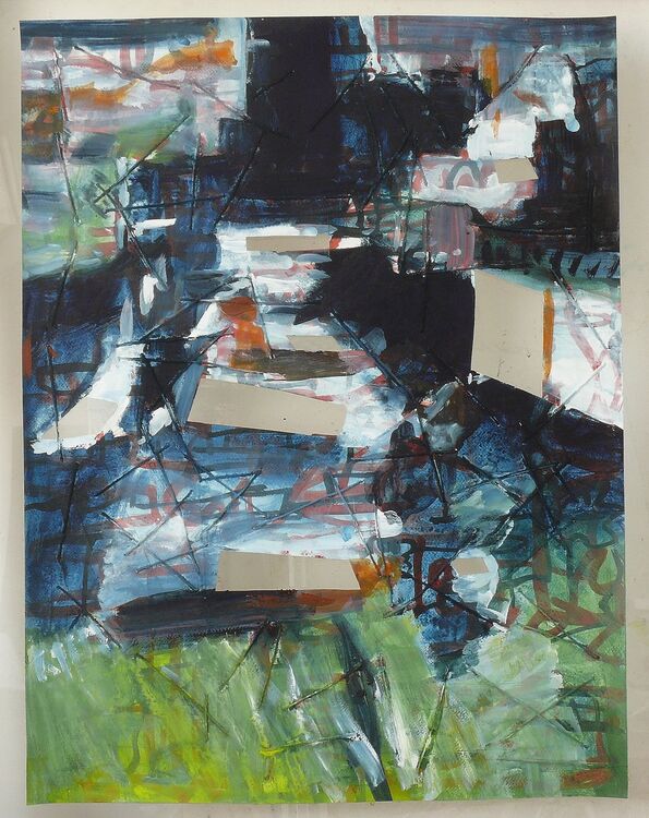 City study, watercolour, ink and wool on paper 2026 32x25cm