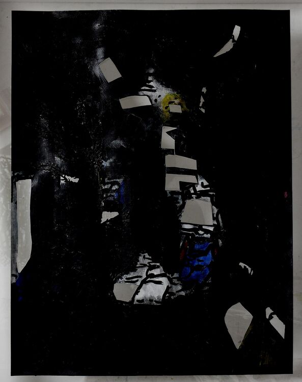 Inside a Coal Mine, ink acrylic, plants and wool on paper 65x50cm 2026