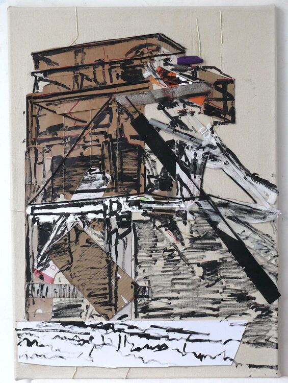 Hope Pit, Wakefield, 60x40cm collage and acrylic on canvas 2026
