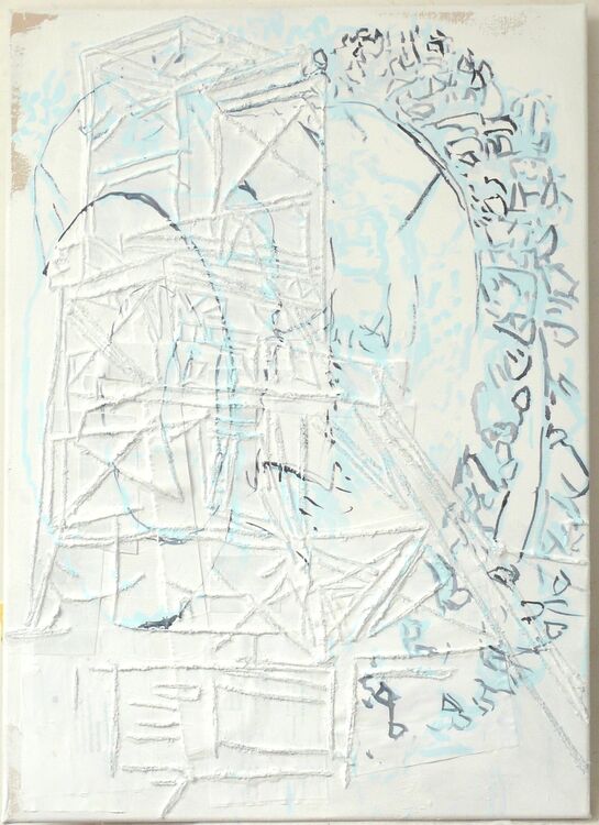 The Coal Cutter, acrylic and threads on canvas 76x56cm 2026