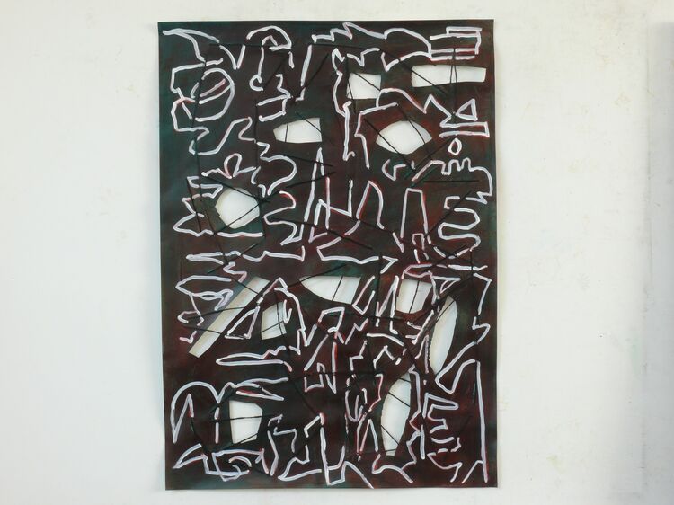 City Lines, acrylic and thread on paper 65x50cm, 2026