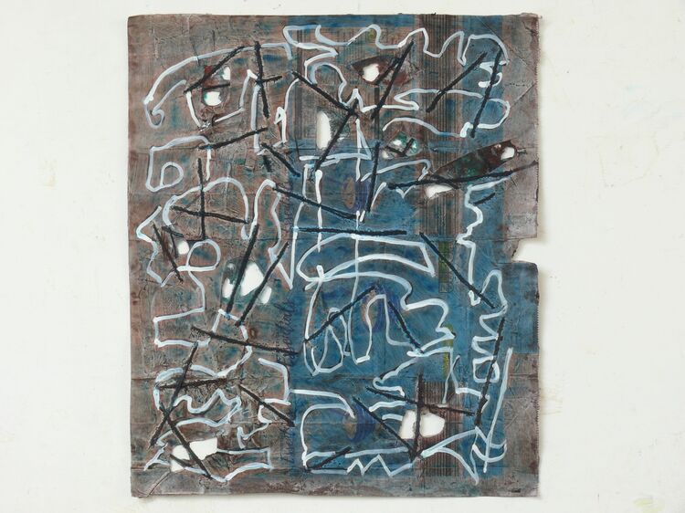 acrylic and sewing on packaging, 48x42cm