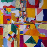 St Georges, oil and stitching on canvas 130x100cm