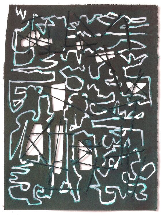 Steelworkd 4, 38 x28cm, acrylic and thread on paper, 2026