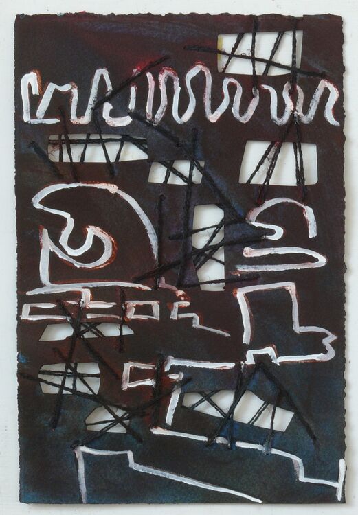 Steelworks 5, acrylic and sewing on paper, 38x29cm