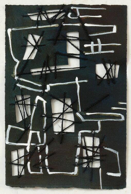 Steelworks 8, acrylic and sewing on paper, 29x18cm
