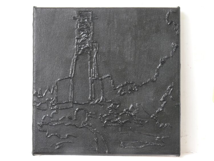 The Coal Mine Jane Walker, 30x30cm, acrylic and stitching on canvas, 2026