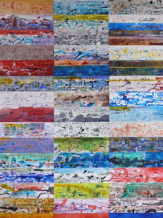 London with St Pauls, 2013, 130x97cm watercolour on paper on canvas