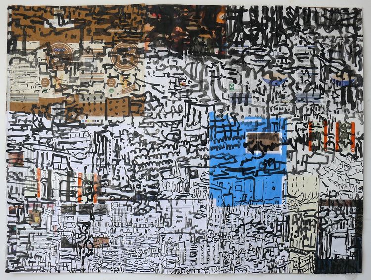 city on packaging with collage 75x99cm