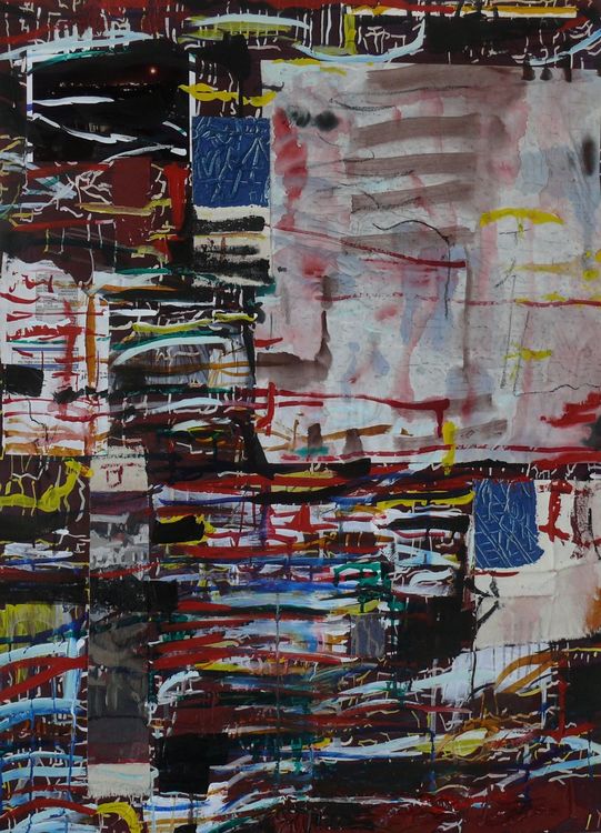 city painting 1 watercolour, oil and collage on paper 76x56cm 2018
