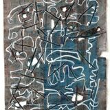 industrial structure on packaging with acrylic and threads, 40x34cm 2026