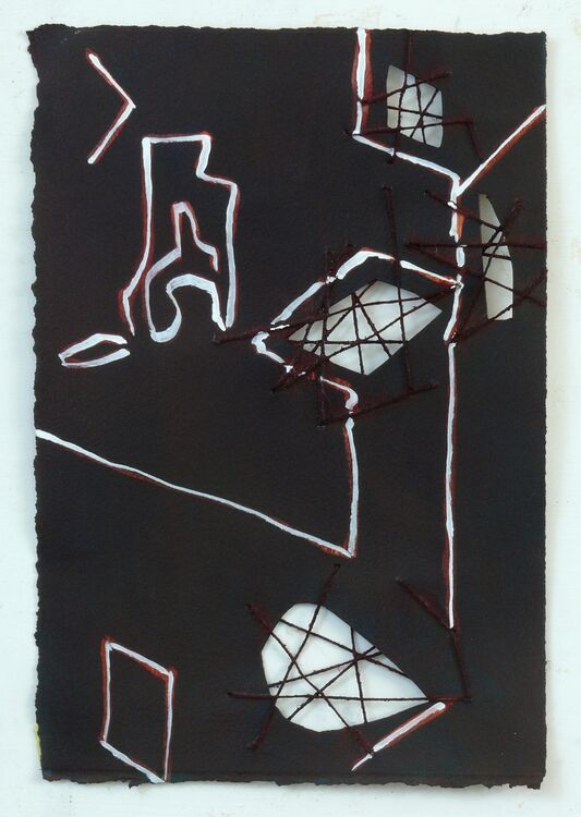 steelworks, acrylic and sewing on paper, 29x18cm