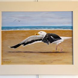 Original oil painting gull flying from Formby Sands