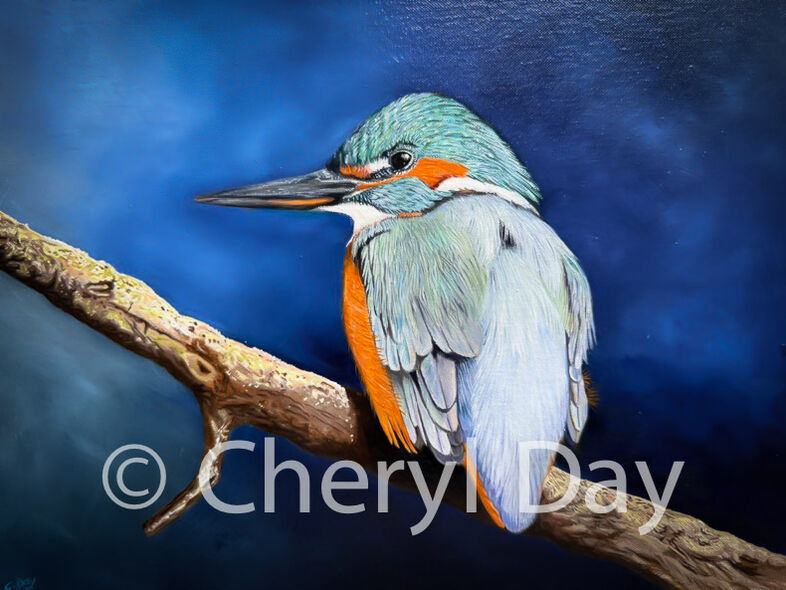 Original Oil painting "Common Kingfisher Flash of Blue"