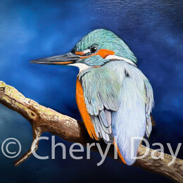 Original Oil painting "Common Kingfisher Flash of Blue"