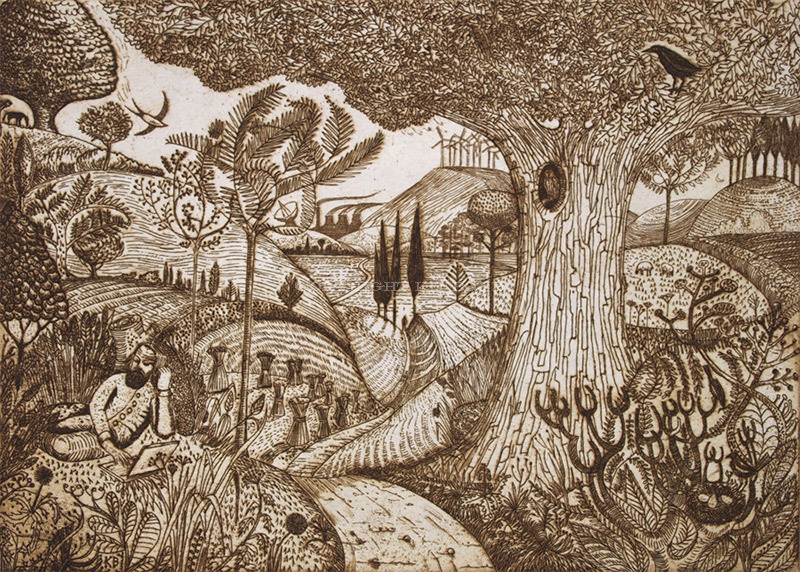 Man on a Laptop (After Samuel Palmer) - sepia